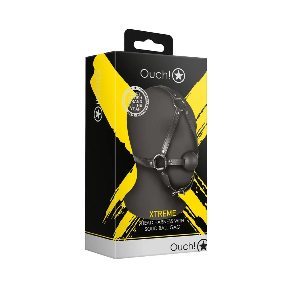 Ouch Xtreme - Adjustable Leather Head Harness with Solid Ball Gag Black